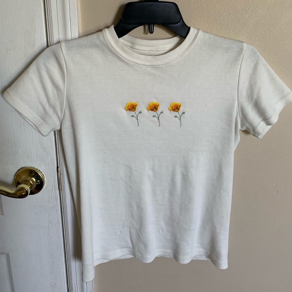 Brandy Melville flower embroidered shirt